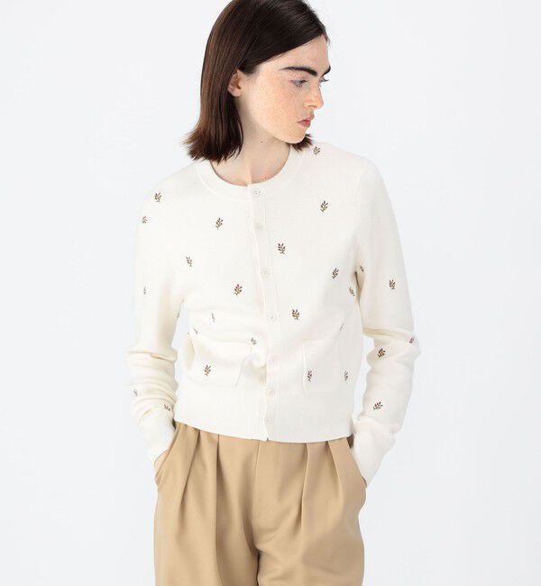 【美品】CABaN コットンカシミヤ エンブロイダリークルーネックカーディガン caban（キャバン）の「□コットンカシミヤ エンブロイダリークルー