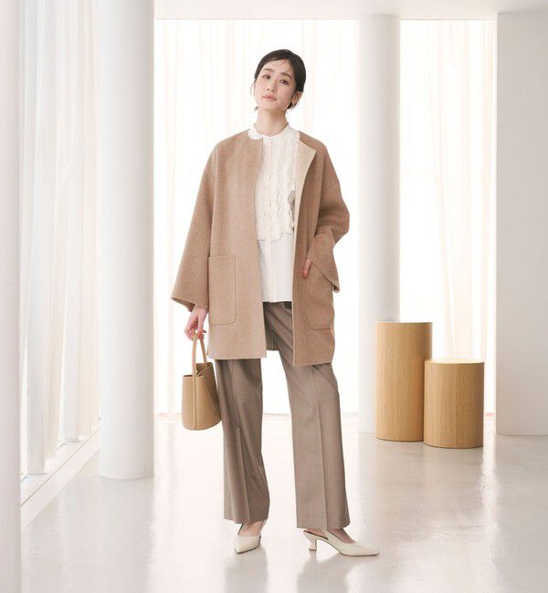 UNITED ARROWS　バイカラー リバー　ミドルコート　ベージュ/ホワイト バイカラー リバー ミドルコート（UNITED ARROWS）｜ルミネの