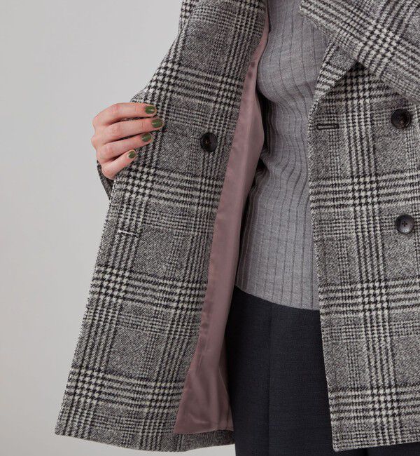 ウールカシミヤグレンチェック ショートコート（TOMORROWLAND