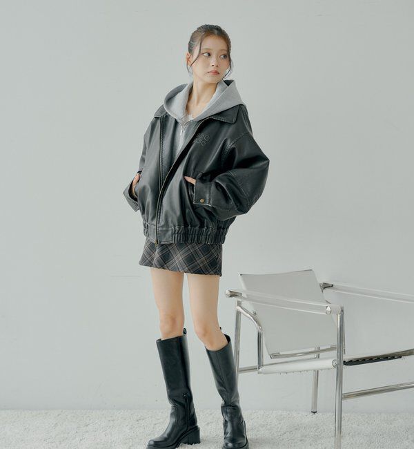 ファー取り外し可能】フェイクレザールーズジップブルゾン｜ルミネの