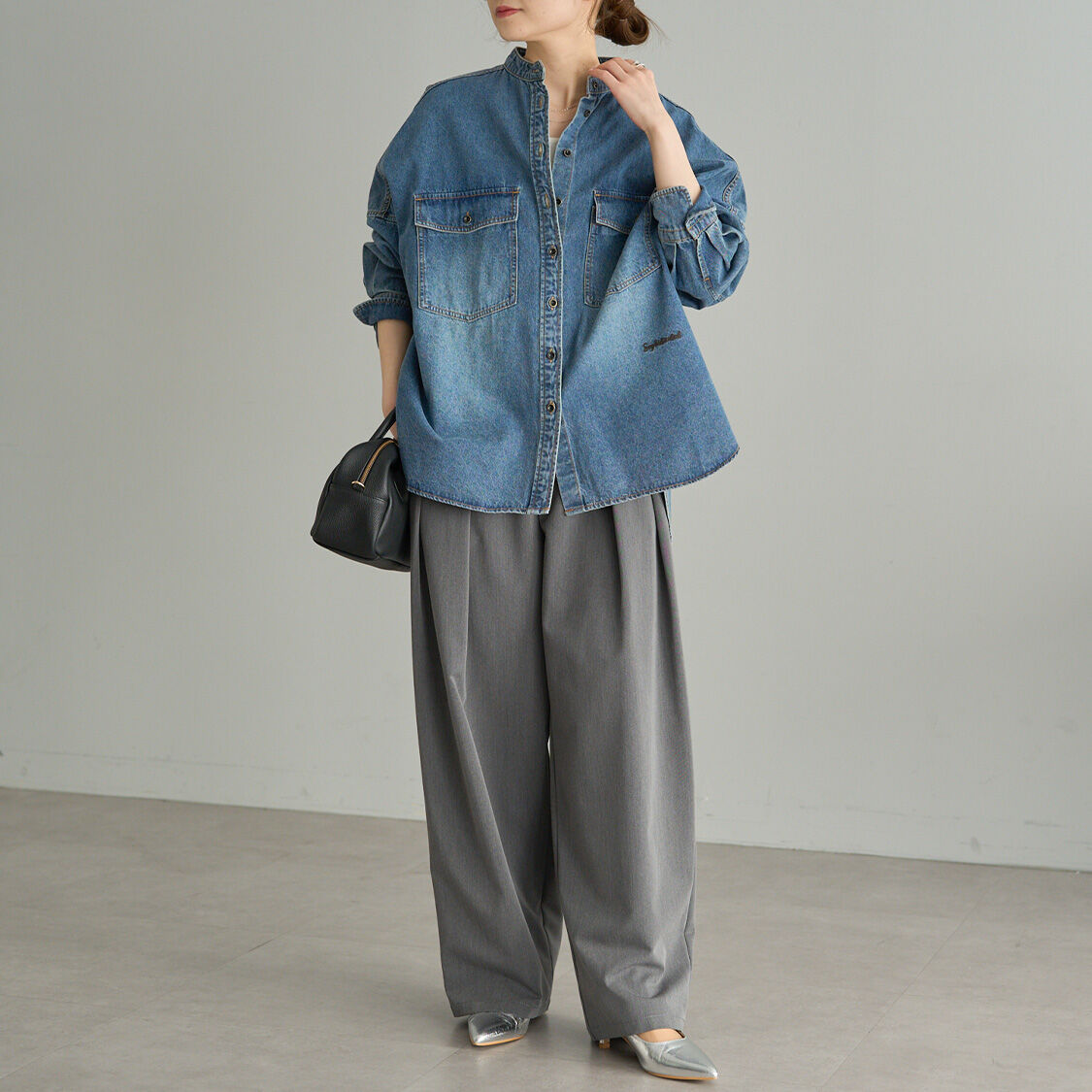 年間総売上1位！】ヴィンテージライクデニムバンドカラーシャツ