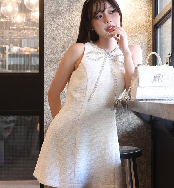 Lumignon ルミニョン ビジュー リボン ドレス ワンピース Lumignon ルミニョン ビジュー リボン ドレス ワンピース Lumignon