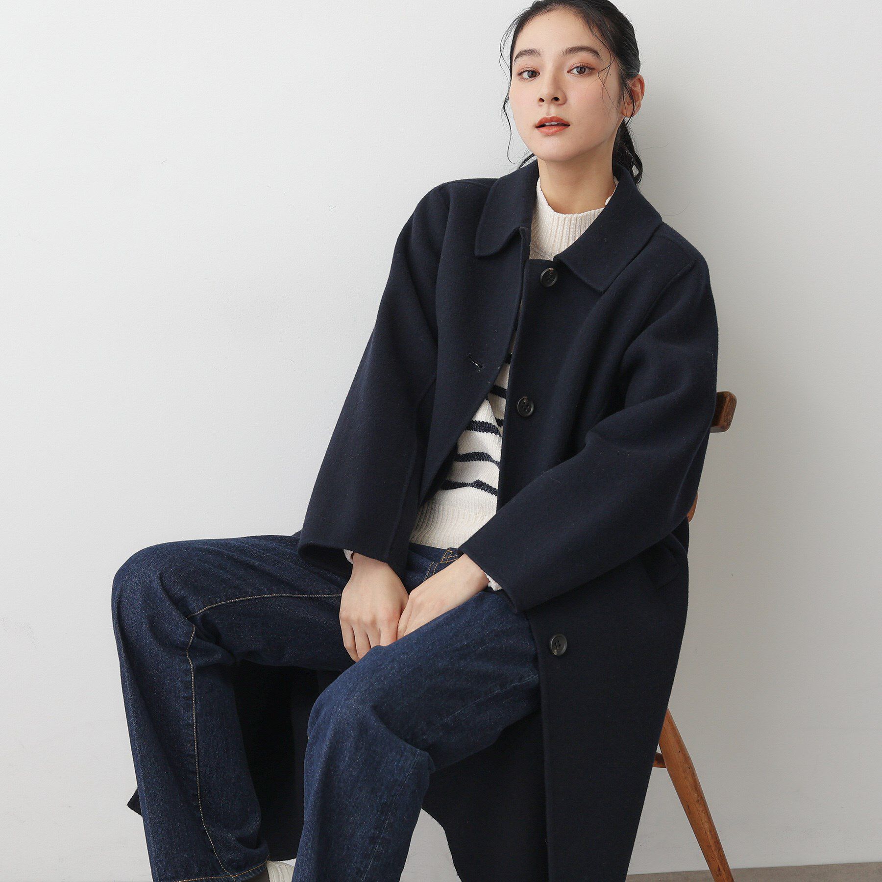 洗える】ウール混リバーメルトンロングコート（Dessin）｜ルミネの