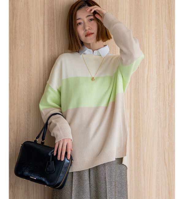 洗える】ウールカシミヤ カラーブロック チュニック ニット（23区