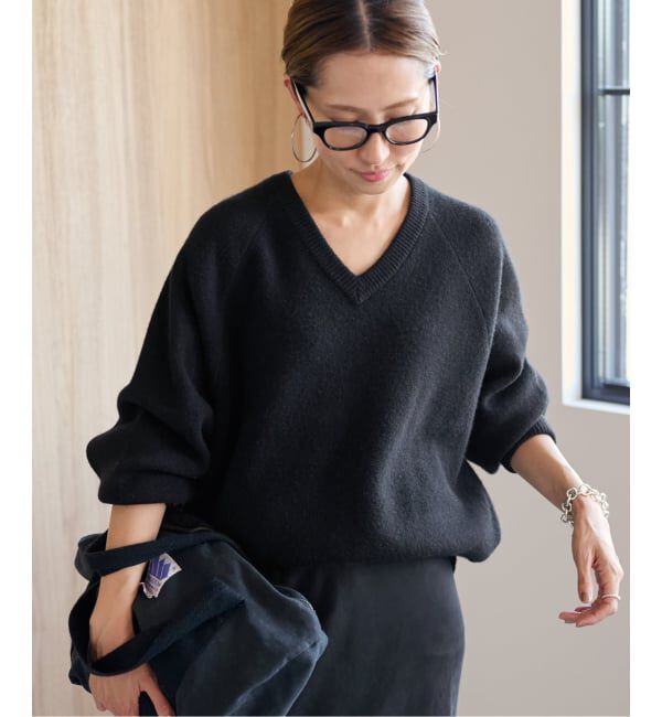 24AW フレームワーク AQUA Vネックプルオーバー カシミヤ混 ニット 黒 ≪WEB限定 / 追加予約≫AQUA Vネックプルオーバー（FRAMeWORK