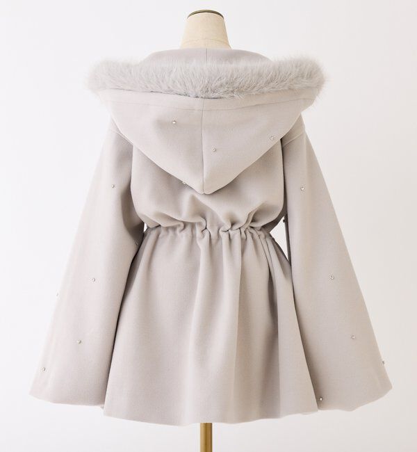 NICE CLAUP フードフェイクファービジューミドルコート グレー フードフェイクファービジューミドルコート｜ルミネのファッション通販