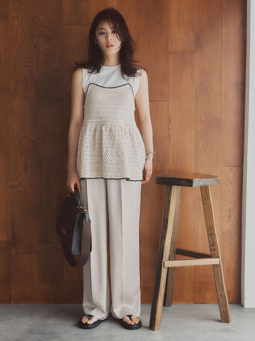 ウォッシャブル】クロシェニットキャミ×ノースリトップス（Mila Owen