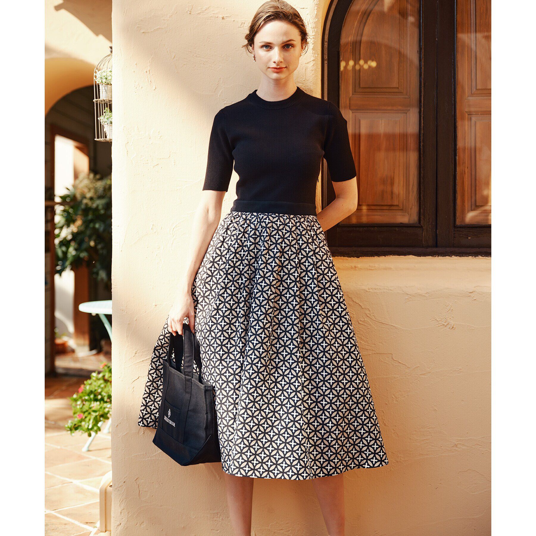 洗える/着映え/大人気柄】オーバーラップサークルコンビワンピース