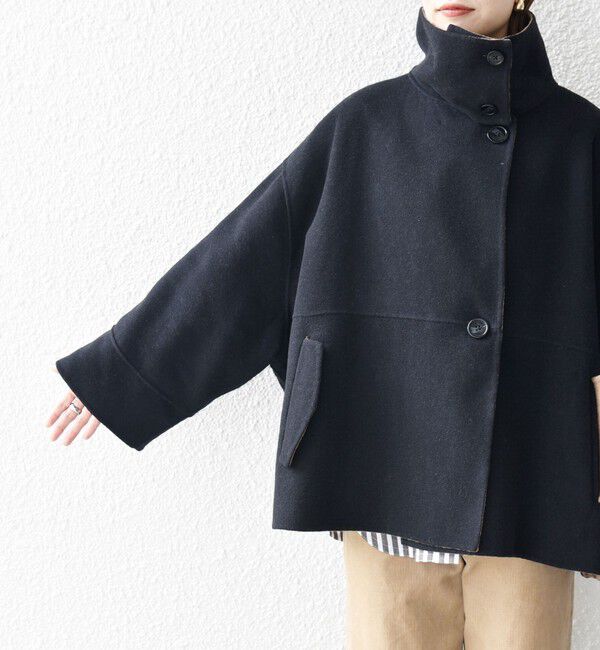 WEB限定】SHIPS any: リバー スタンドカラー ポンチョ ショート コート