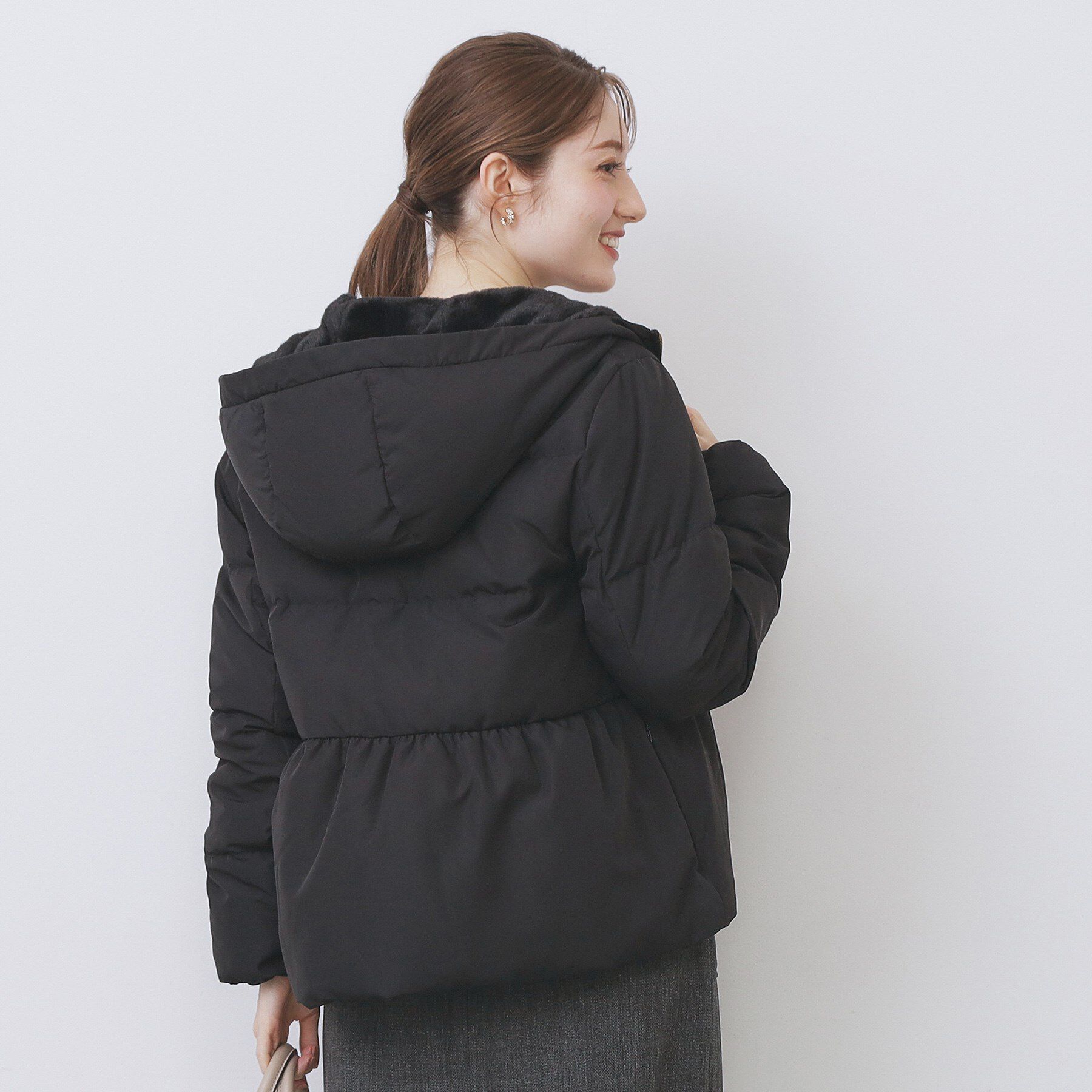 KAWADAダウンペプラムショートコート【撥水/洗濯機OK/静電気防止裏地