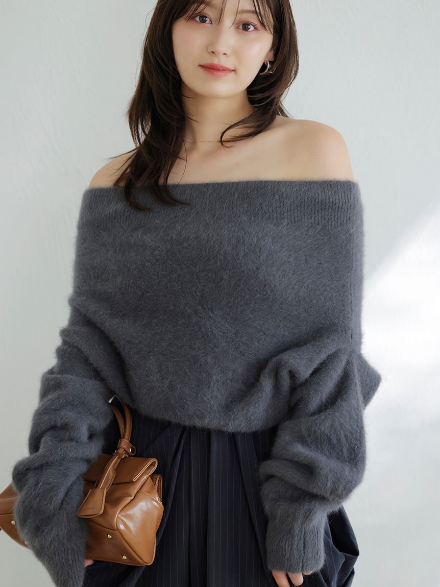 SNIDEL フォックスカシミヤオフショルプルオーバー　新作　新品 HIGH QUALITY/カンヘウォン着用】フォックスカシミヤオフショルプル