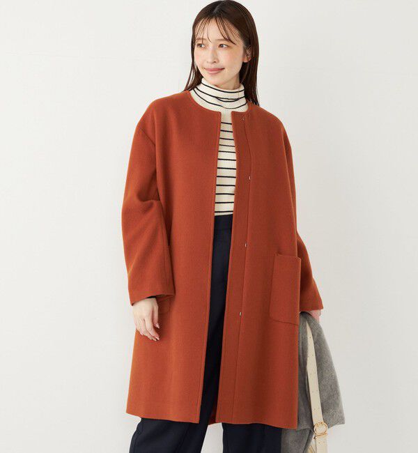 ships super100 ウール　ノーカラー ショートコート SHIPS Colors:SUPER100 ウール ノーカラー コート◇（SHIPS Colors