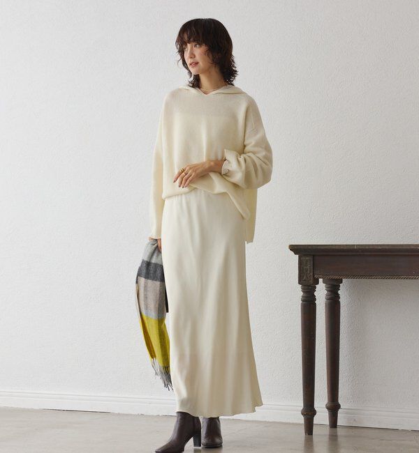  「【フードがアクセントに】ウール100ホールガーメントフーディ」|ニット・セーター|