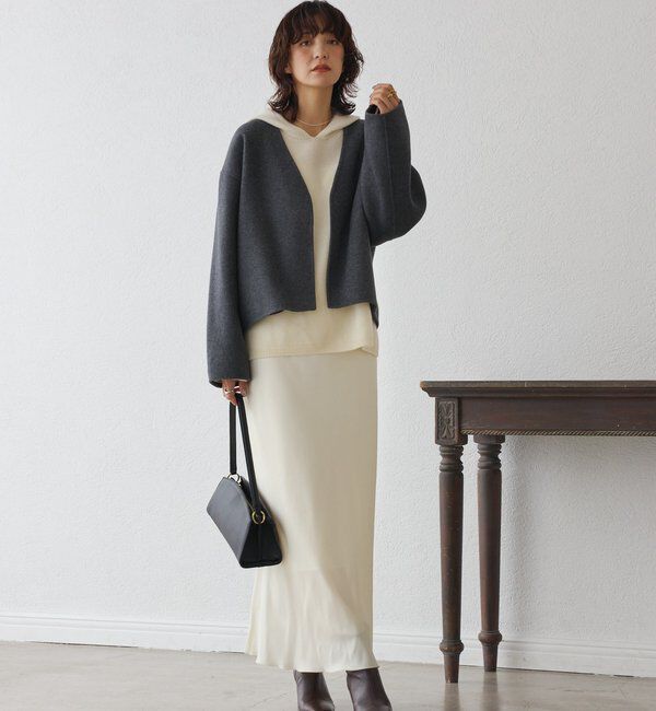  「【フードがアクセントに】ウール100ホールガーメントフーディ」|ニット・セーター|