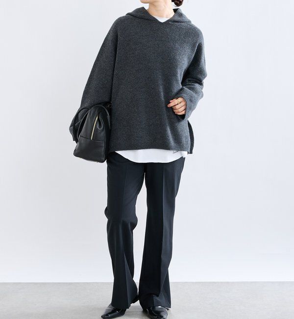 「【フードがアクセントに】ウール100ホールガーメントフーディ」|ニット・セーター|
