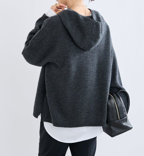  「【フードがアクセントに】ウール100ホールガーメントフーディ」|ニット・セーター|