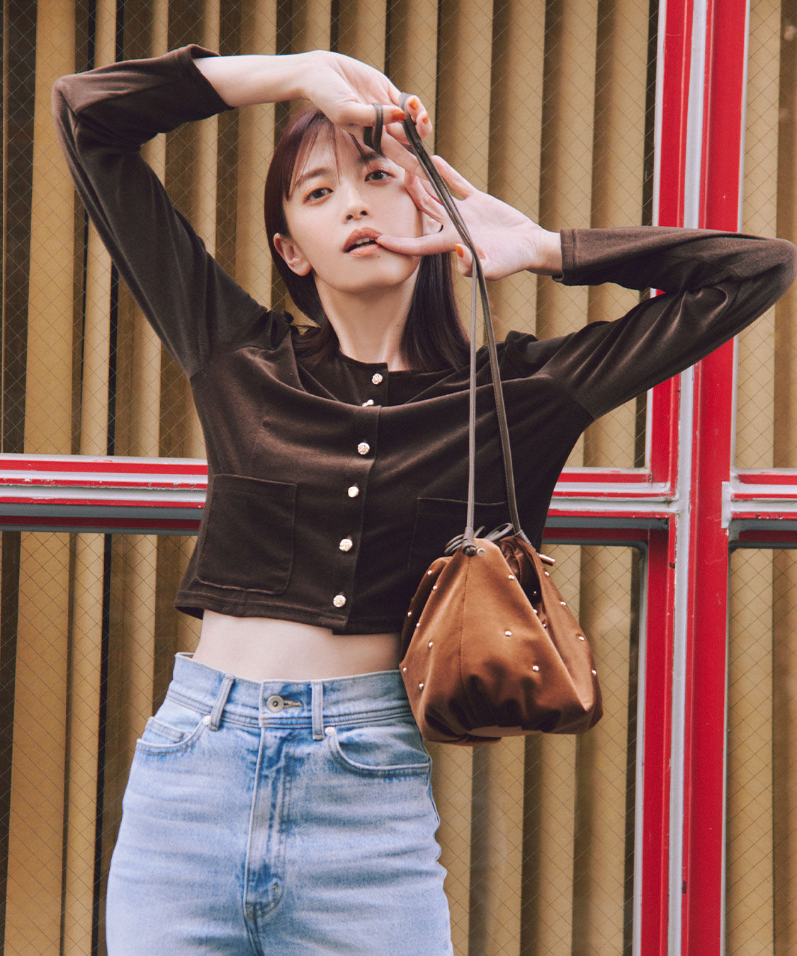 即完　ココディール　新品タグ付　ショート丈ベロアカーディガン　ブラウン　25AW ショート丈ベロアカーディガン（COCO DEAL）｜ルミネのファッション