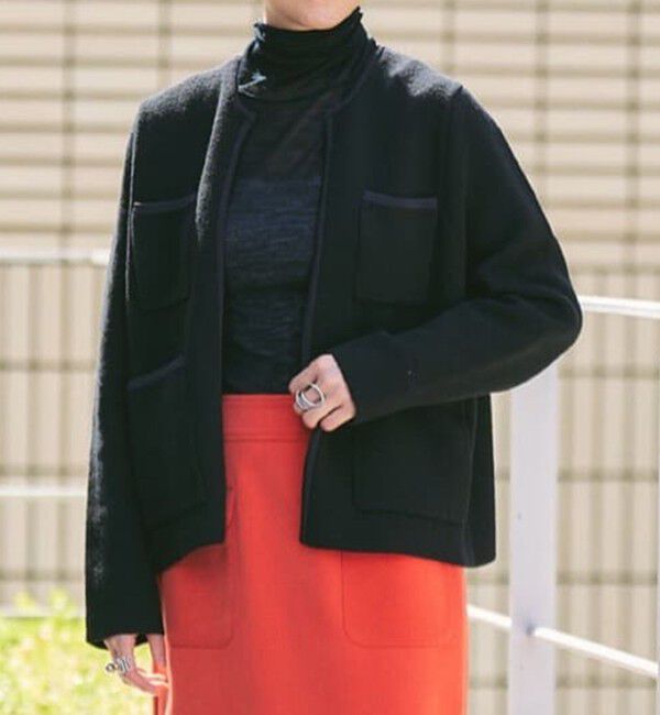 美品✨Ballsey　ウールナイロンブークレ　フロントオープンカーディガン　黒 ウールナイロンブークレー フロントオープンカーディガン（Ballsey