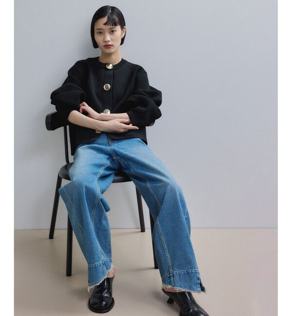 ADAM ET ROPE'「【WEB限定】・【サステナブル】セレクトネックウェーブボタンカーディガン」|カーディガン|