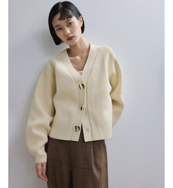 ADAM ET ROPE'「【WEB限定】・【サステナブル】セレクトネックウェーブボタンカーディガン」|カーディガン|
