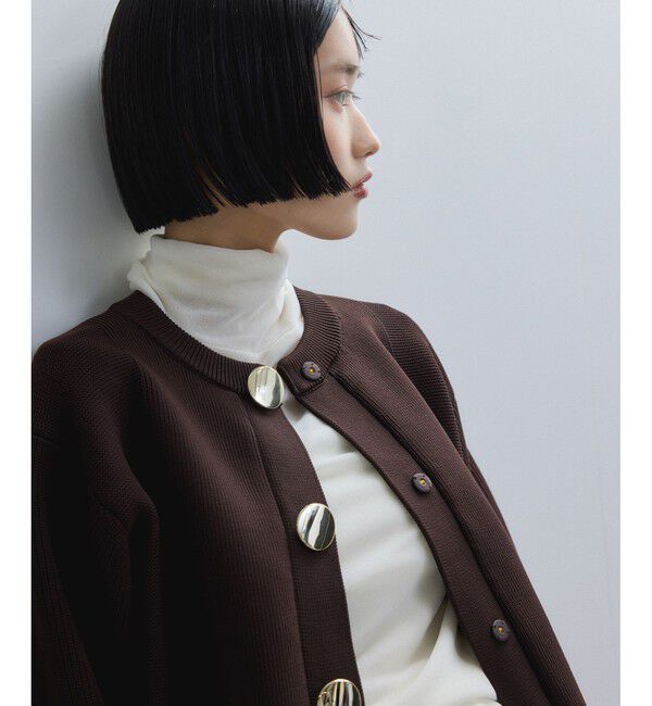 ADAM ET ROPE'「【WEB限定】・【サステナブル】セレクトネックウェーブボタンカーディガン」|カーディガン|