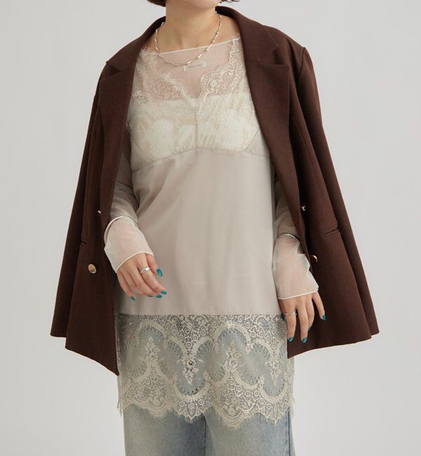  「レースサテンキャミソール」|シャツ・ブラウス|ライトグレー