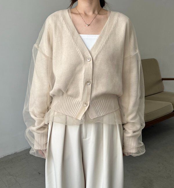  「【1枚で着映え】チュールレイヤードカーディガン」|カーディガン|