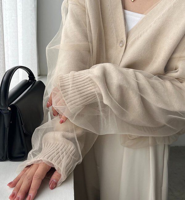  「【1枚で着映え】チュールレイヤードカーディガン」|カーディガン|