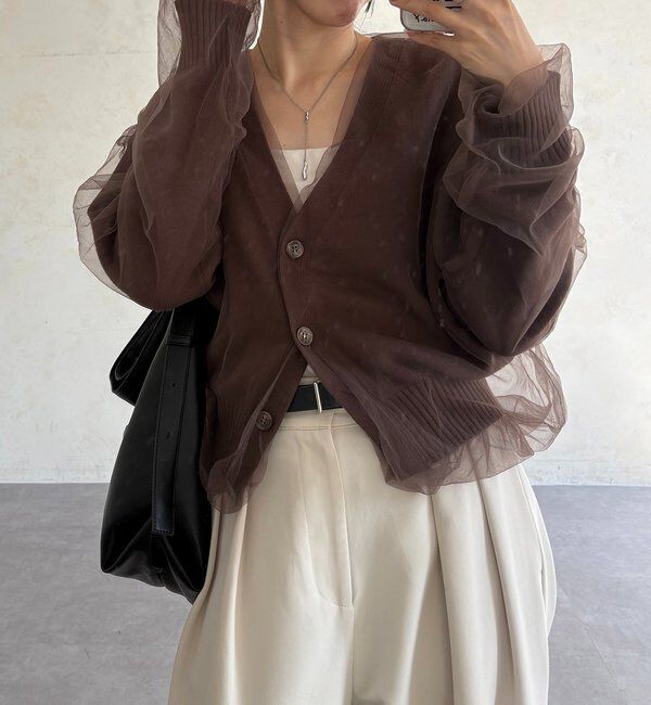  「【1枚で着映え】チュールレイヤードカーディガン」|カーディガン|