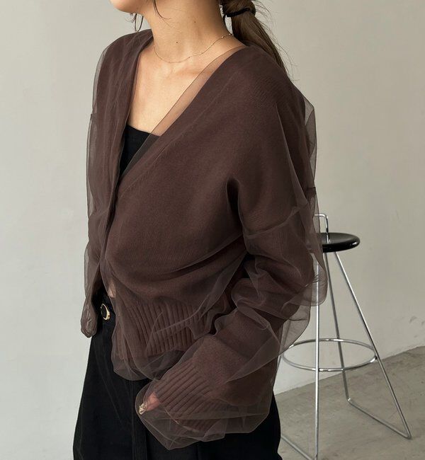  「【1枚で着映え】チュールレイヤードカーディガン」|カーディガン|