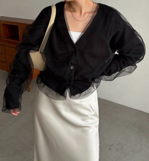  「【1枚で着映え】チュールレイヤードカーディガン」|カーディガン|