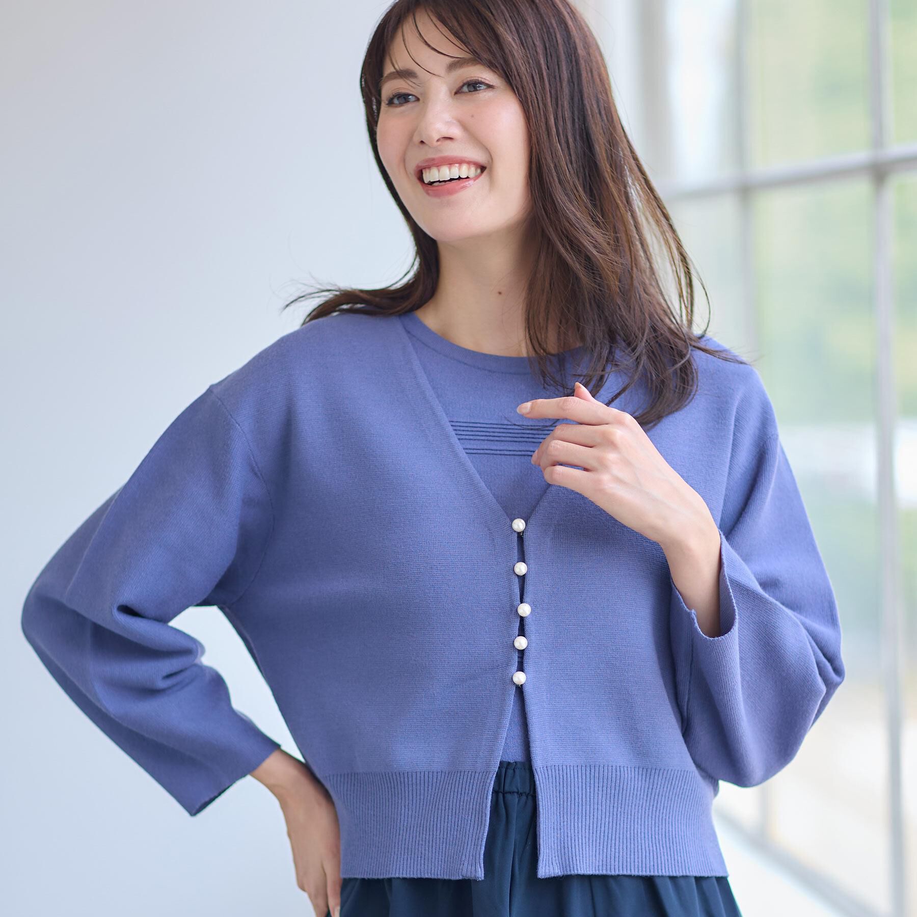 Reflect「【軽い羽織に◎／セットアップ可】パール調ボタン付きカーディガン」|カーディガン|ブルー(093)