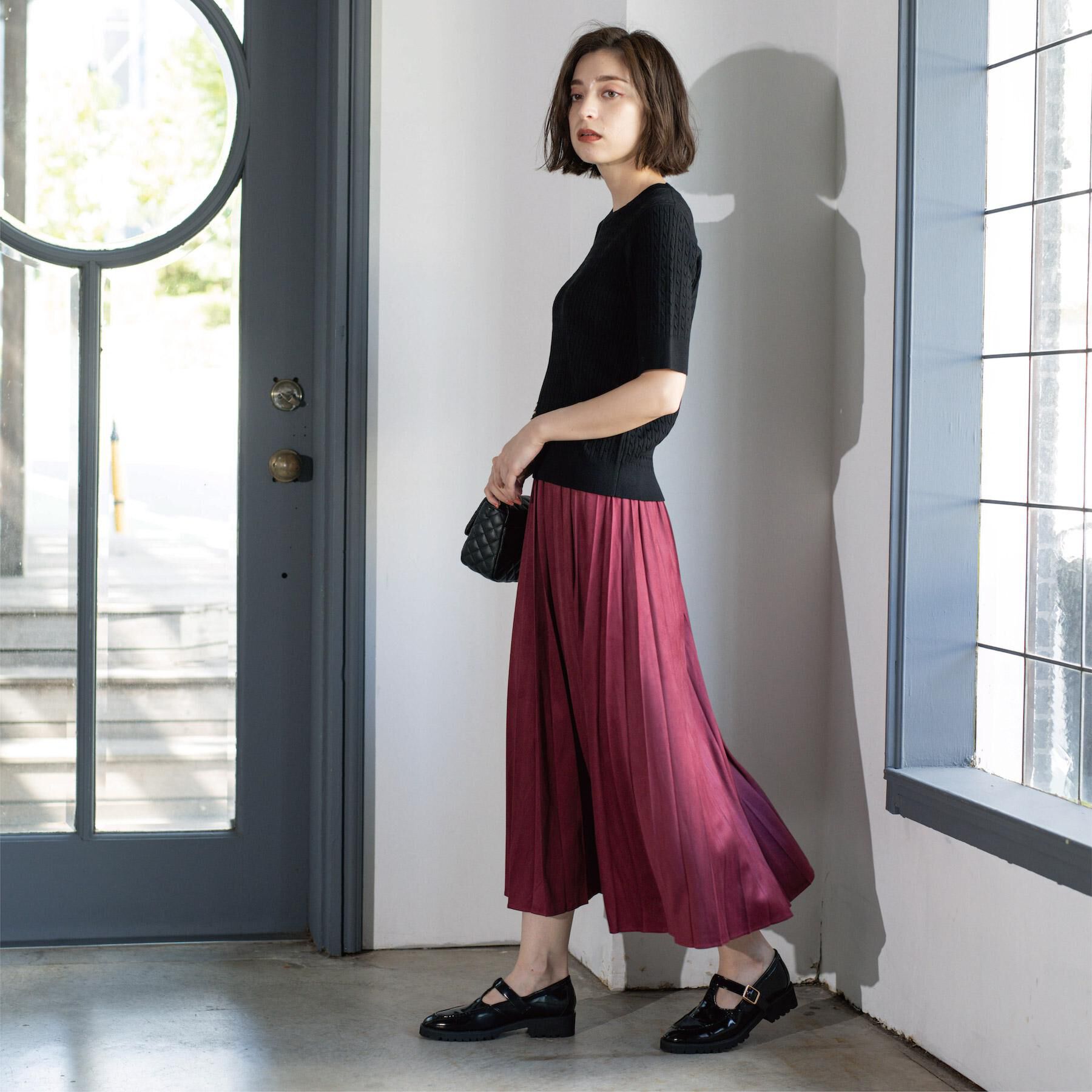 OPAQUE.CLIP「フェイクスウェードプリーツスカート【静電気防止加工/洗濯機OK】《6col/S～LL》」|スカート|