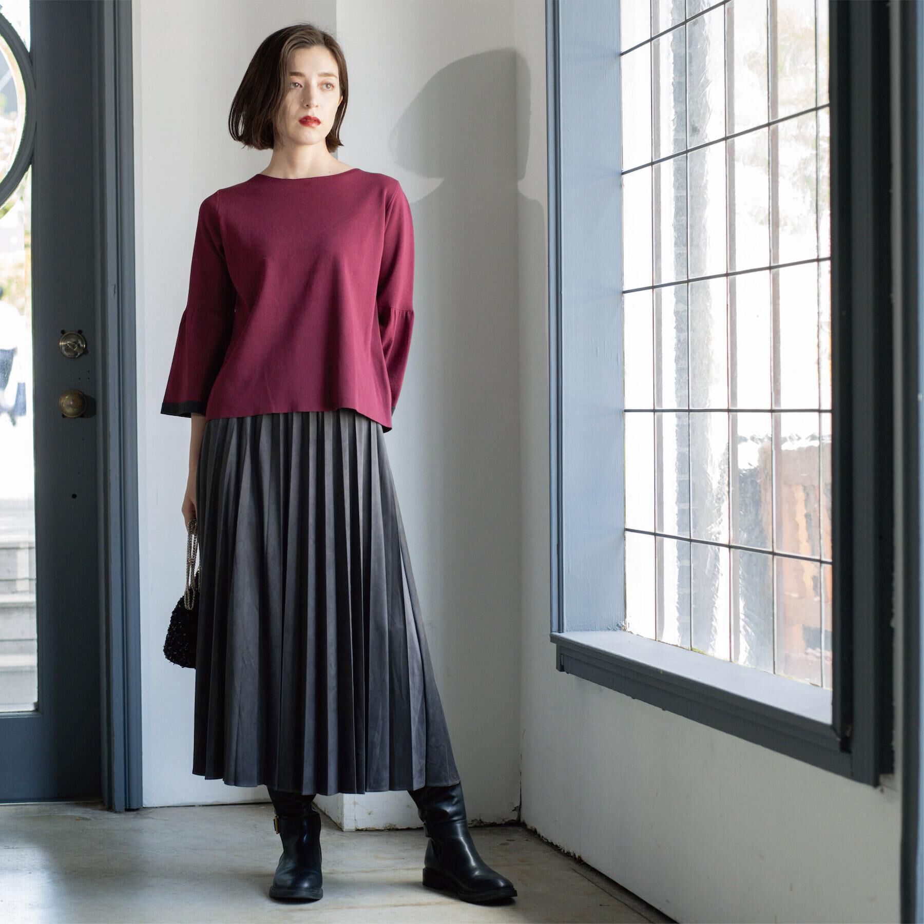 OPAQUE.CLIP「フェイクスウェードプリーツスカート【静電気防止加工/洗濯機OK】《6col/S～LL》」|スカート|