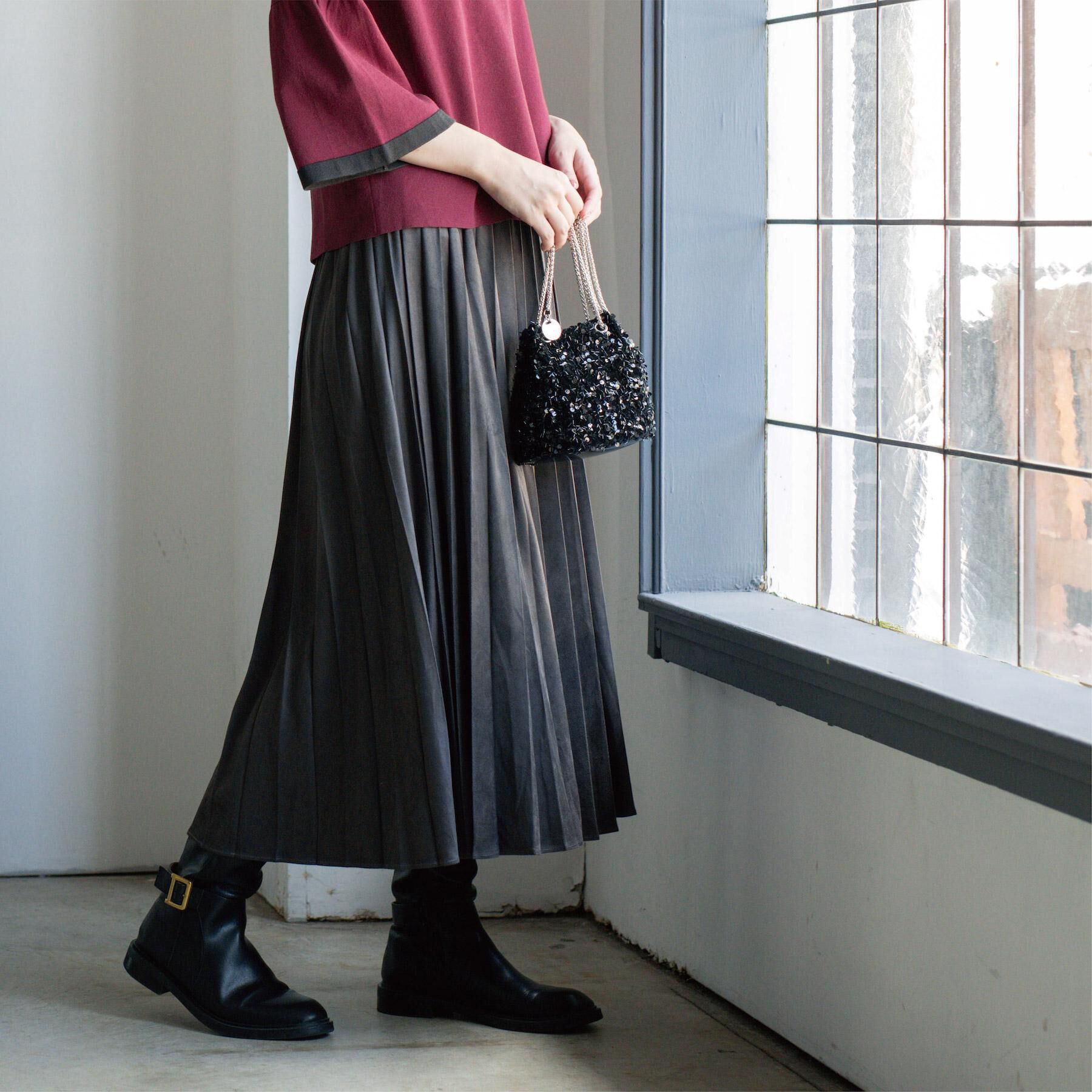 OPAQUE.CLIP「フェイクスウェードプリーツスカート【静電気防止加工/洗濯機OK】《6col/S～LL》」|スカート|