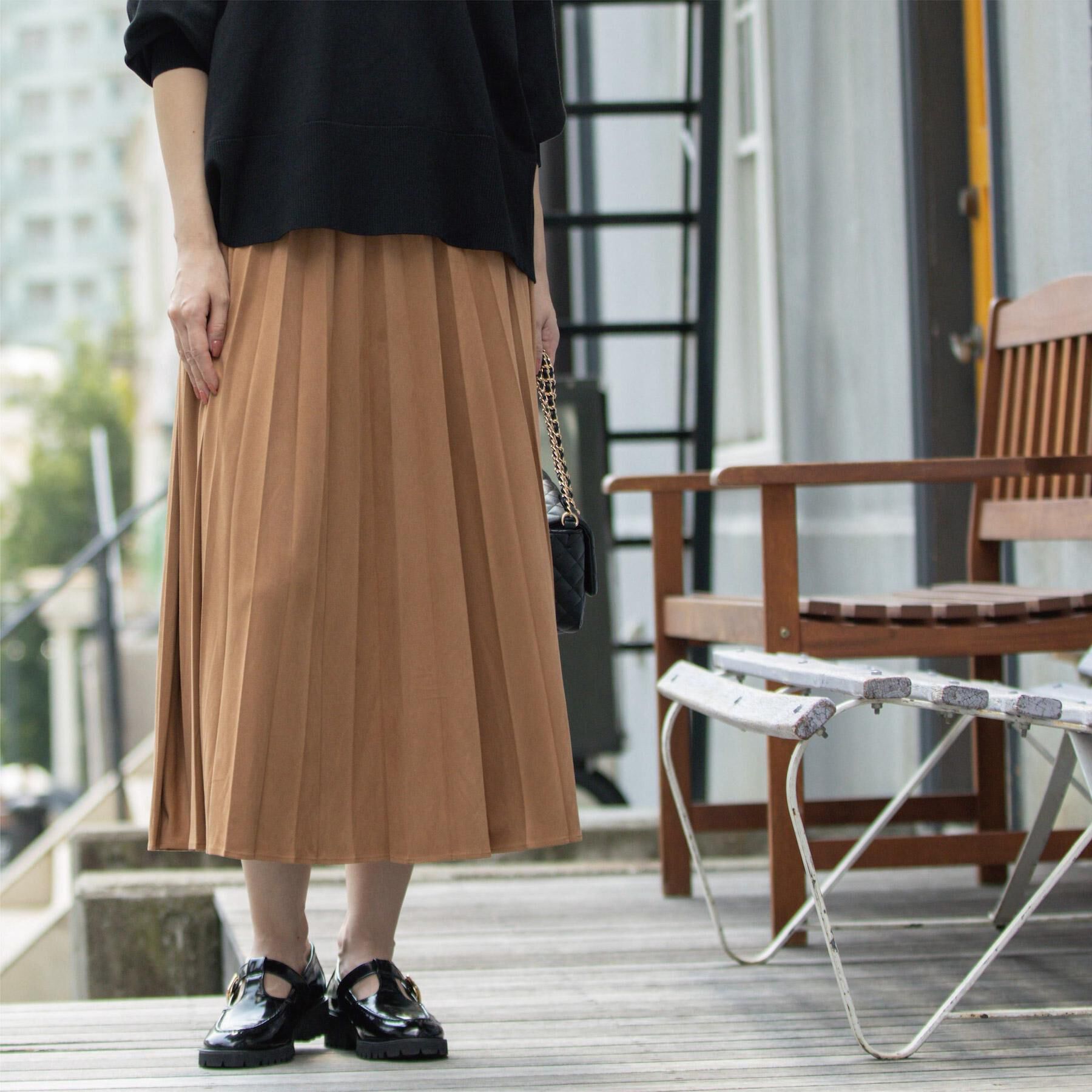 OPAQUE.CLIP「フェイクスウェードプリーツスカート【静電気防止加工/洗濯機OK】《6col/S～LL》」|スカート|キャメルブラウン(0