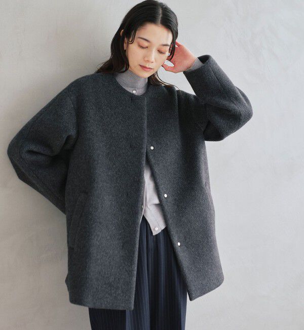 size SHORTあり］アンゴラビーバー ノーカラー ミドル コート（UNITED