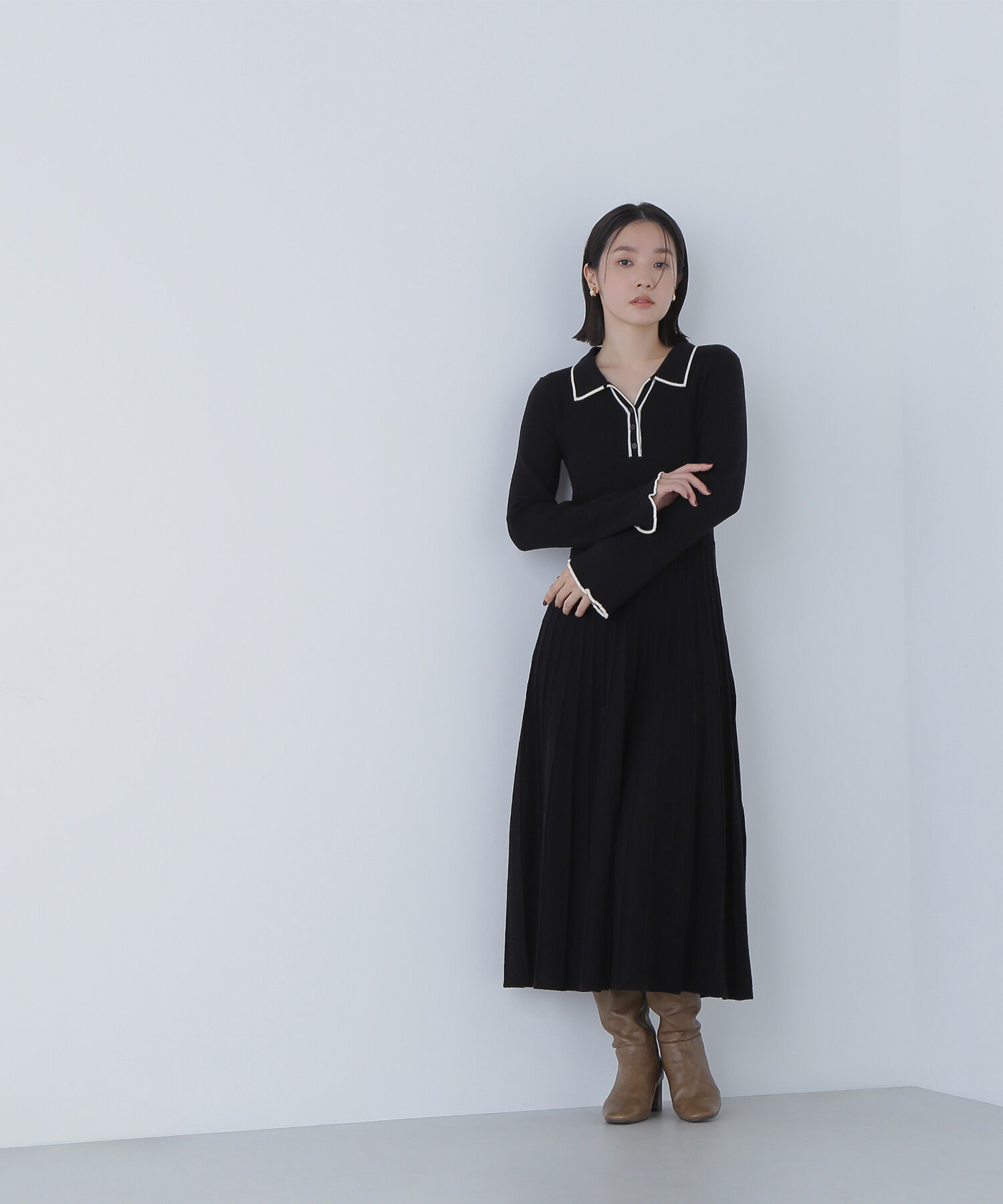 スキッパーバイカラーニットワンピース｜ルミネのファッション通販