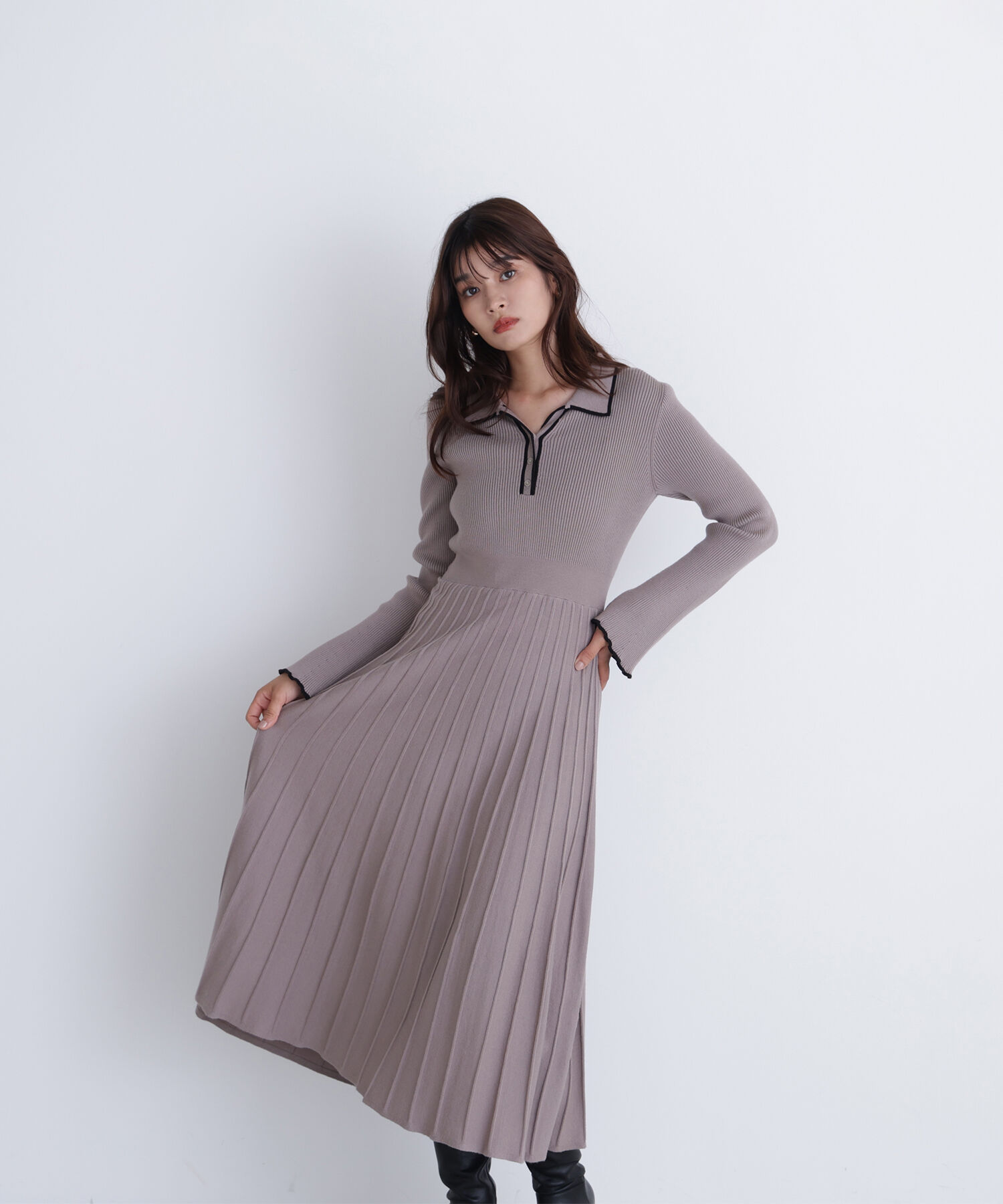 スキッパーバイカラーニットワンピース｜ルミネのファッション通販