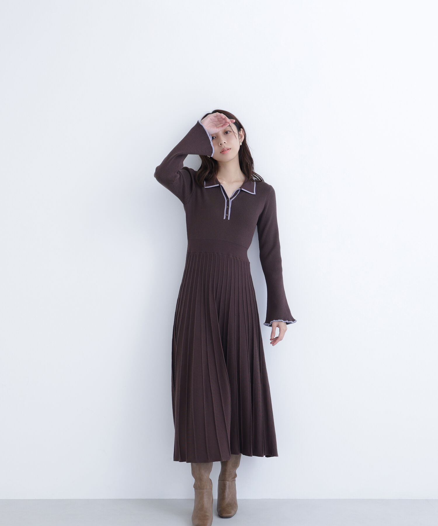 スキッパーバイカラーニットワンピース｜ルミネのファッション通販