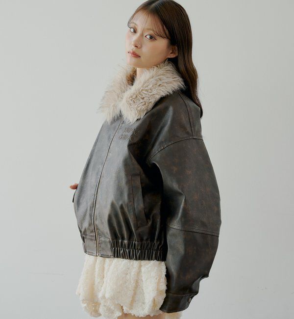 ファー取り外し可能】フェイクレザールーズジップブルゾン｜ルミネの
