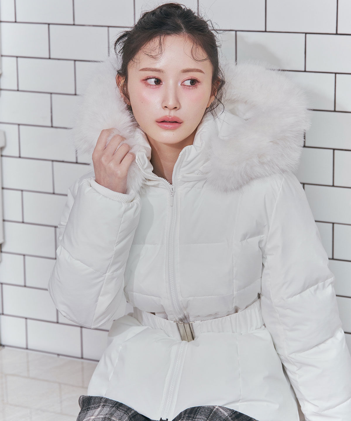 ベルトデザインキルティングファイバーダウンジャケット（REDYAZEL