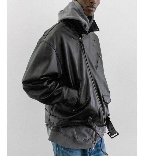 monkey time＞ シープ レザー オーバーサイズ ダブルライダース