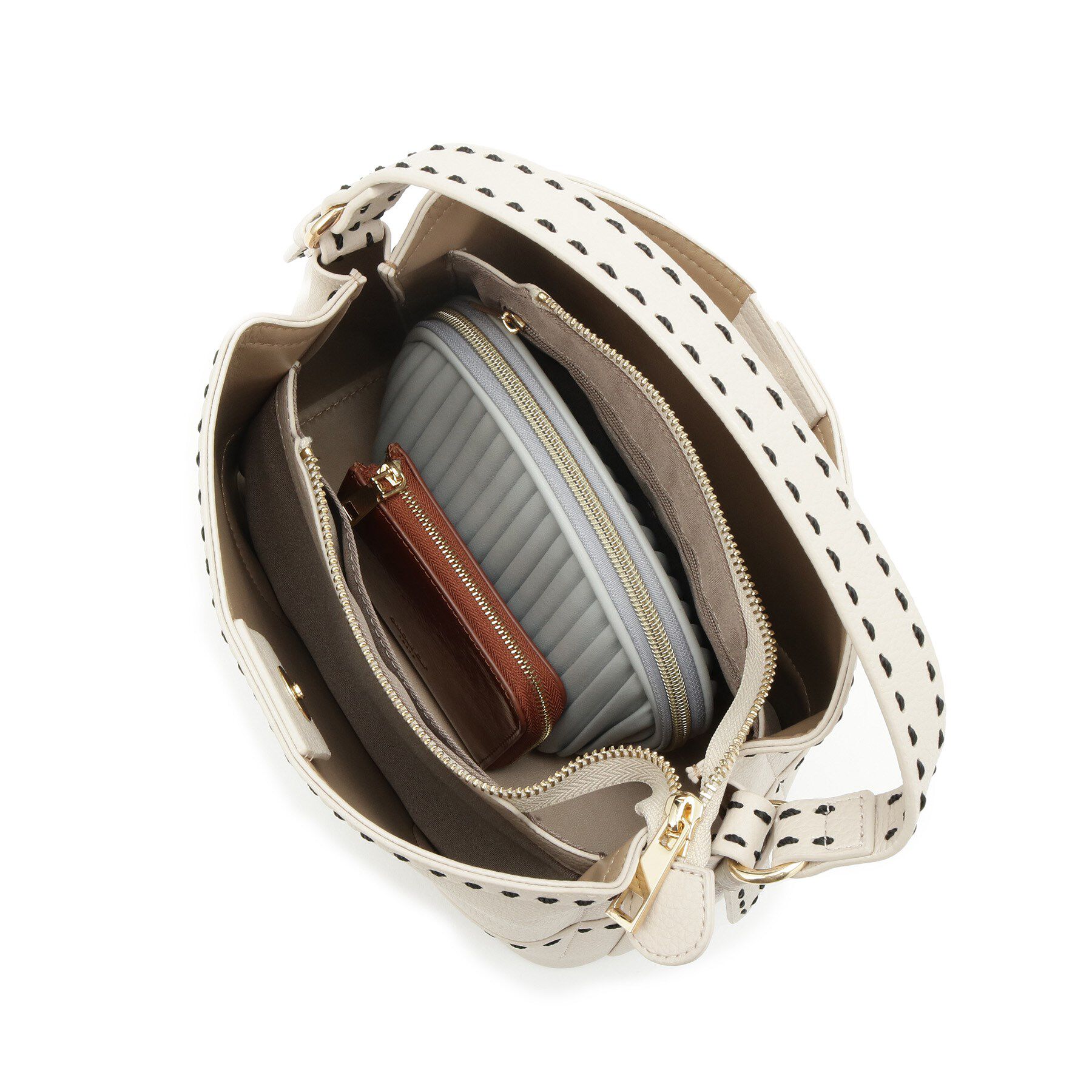 Reflect「【収納力◎／付属ストラップあり】バイカラーステッチバッグ」|ハンドバッグ|