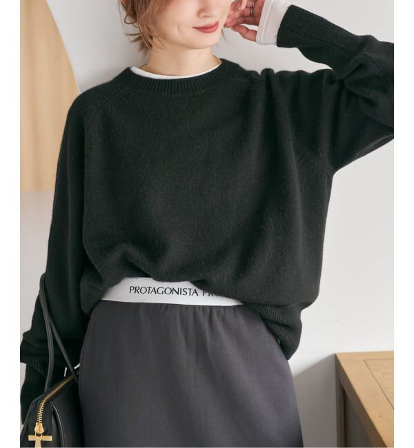 WEB限定カラー有り》ウールカシミヤ ラグランクルーネックニット