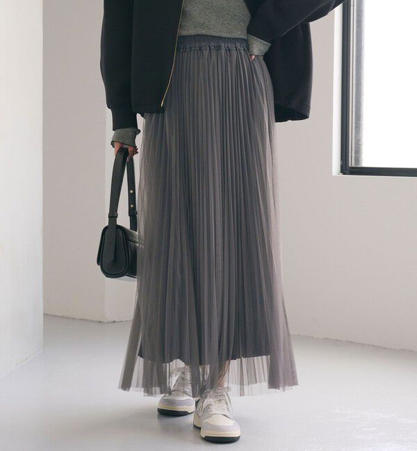 UNITED ARROWS グリーンレーベル　プリーツスカート ダークグレー size SHORT/TALLあり］2WAY チュール プリーツ スカート（UNITED
