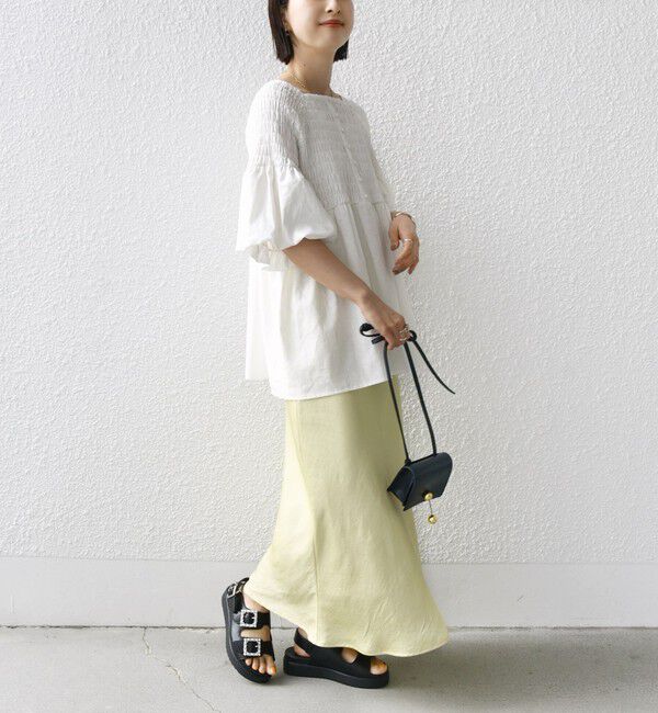 SHIPS for women「【WEB限定】〈手洗い可能〉レーヨン リネン コーティング シャーリング ブラウス」|シャツ・ブラウス|