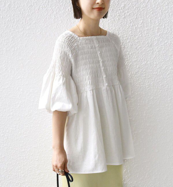 SHIPS for women「【WEB限定】〈手洗い可能〉レーヨン リネン コーティング シャーリング ブラウス」|シャツ・ブラウス|