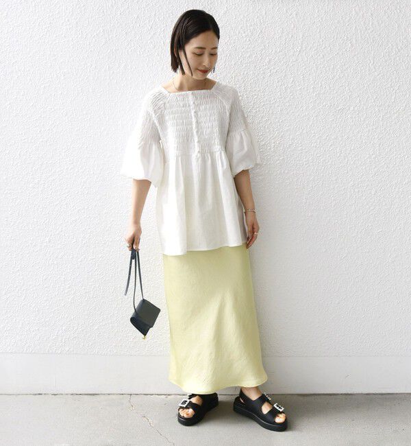 SHIPS for women「【WEB限定】〈手洗い可能〉レーヨン リネン コーティング シャーリング ブラウス」|シャツ・ブラウス|