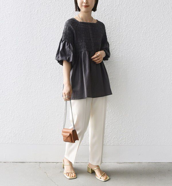 SHIPS for women「【WEB限定】〈手洗い可能〉レーヨン リネン コーティング シャーリング ブラウス」|シャツ・ブラウス|